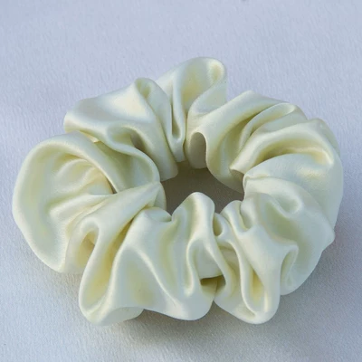 Saç üçün rezinlər Tie 100% Mulberry Silk Scrunchie - white-cyan-4cm-100-mulberry-silk-30mm