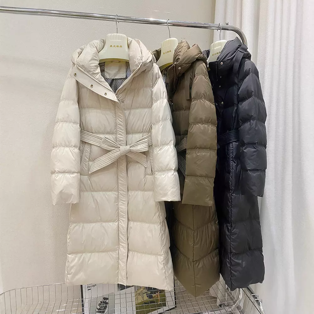 2025冬季新款气质修身显瘦收腰腰带中长款过膝面包羽绒服厚外套女