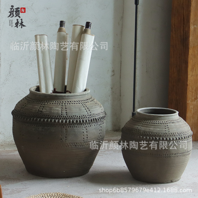 Antigüedad gran barro de barro herencia cultural intangible vasijas hechas a mano vasijas de suelo vasijas de cerámica floral cerámica de decoración paisajística de vivienda residencial