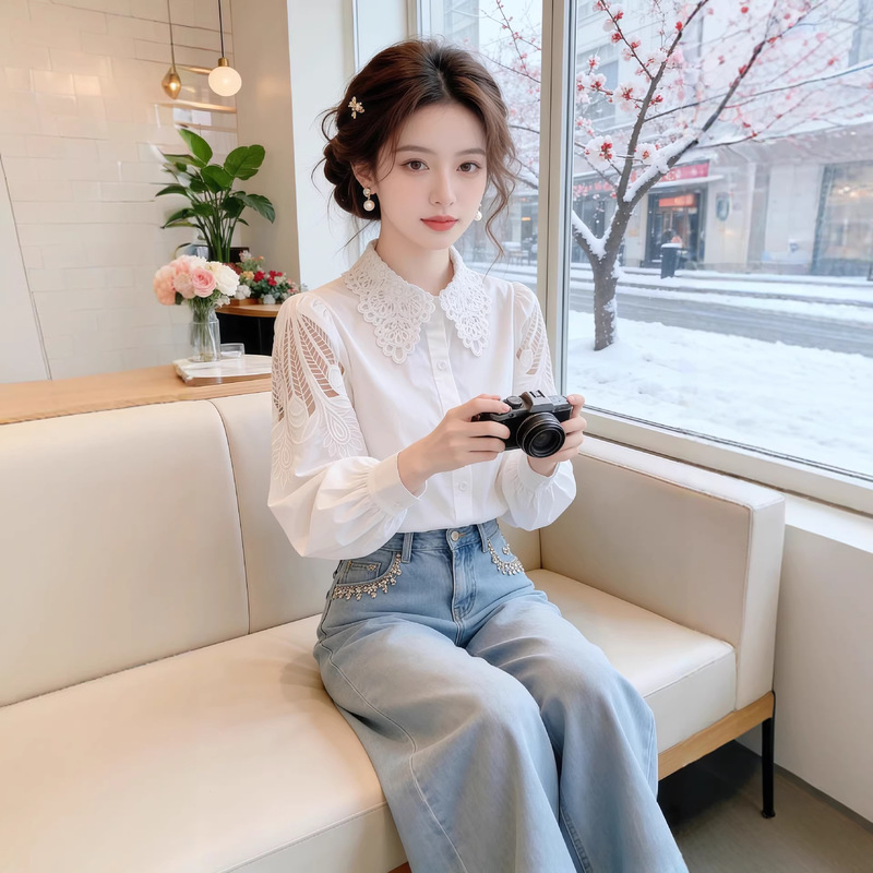 French-Style Elegant and High-End White Shirt for Women, 2026 Spring/Summer New Casual Slim-Fit Shirt A10430