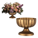 跨境欧式复古铜色铁艺花盆立体锤纹宽口花瓶家居餐桌中心装饰花器