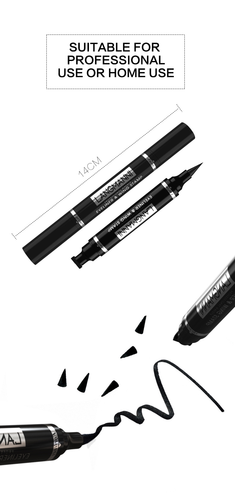 Langmanni double-head seal eyeliner pen is not easy to smudge 2-in-1 triangular black eyeliner liquid undefined