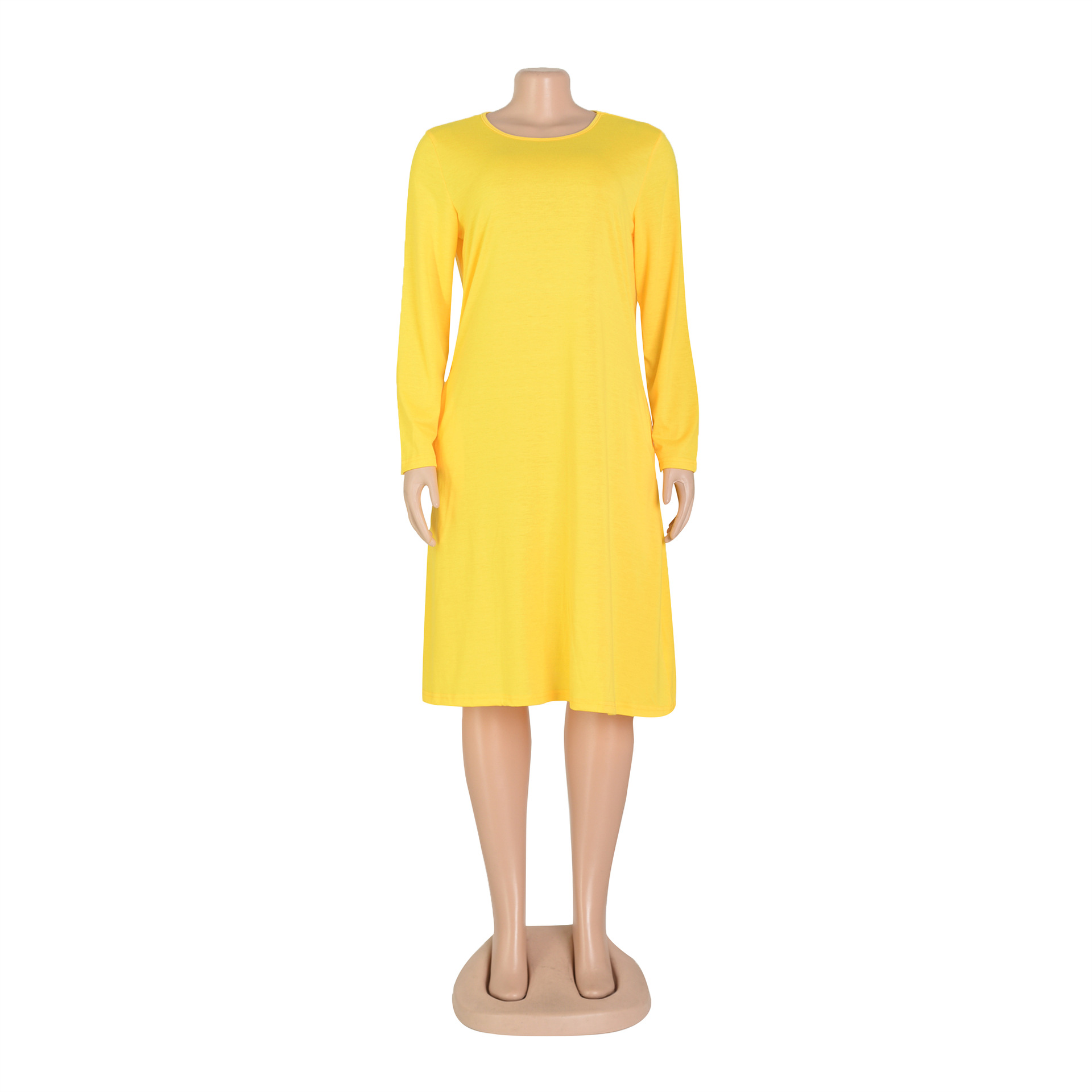 Women Clothing Dress Long Sleeve T-shirt Mid Solid Color Basic Summer Autumn