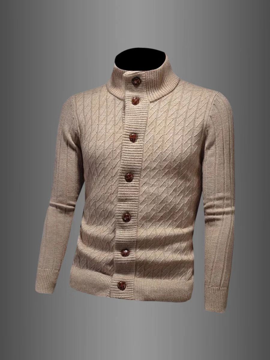 Knitted Cardigan For Men With Stand Up Collar And Button Detail_voghion.com