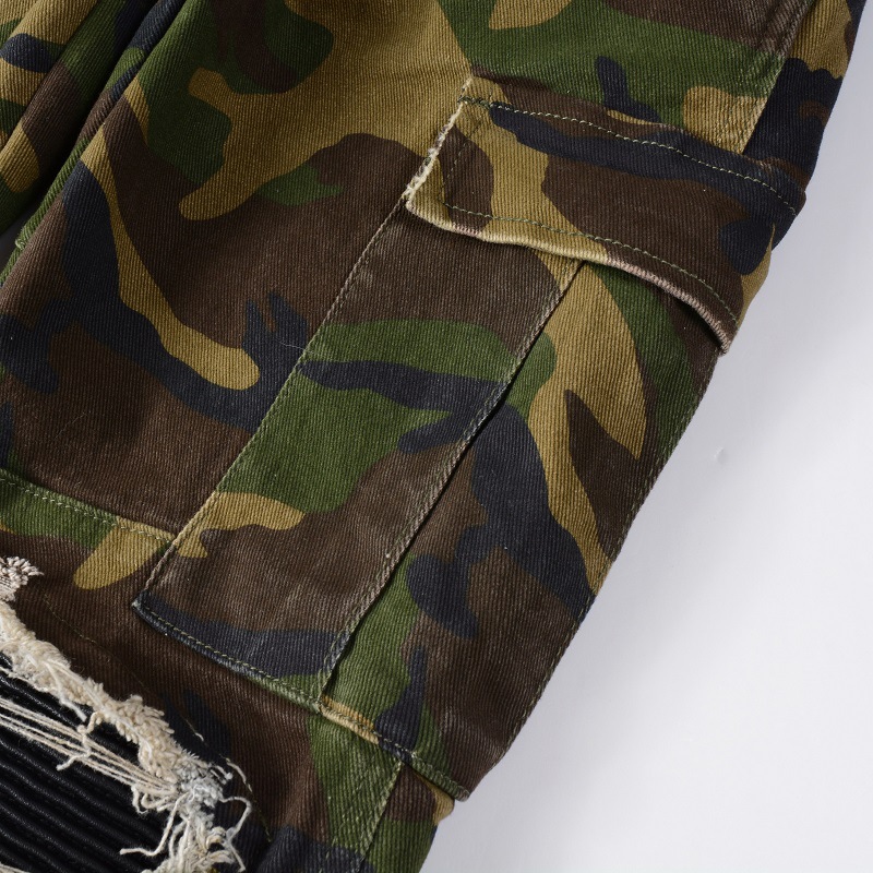 Men's Clothing high street ins same style washed and distressed multi pocket style youth slim camouflage skinny pants jeans_voghion.com