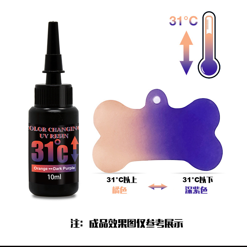 Transfronterizo 6 colores cambio de temperatura pegamento uv de bricolaje pegamento de alto brillo 31 grados toque a mano material que cambia de color resina que cambia de color fabricante de pegamento uv