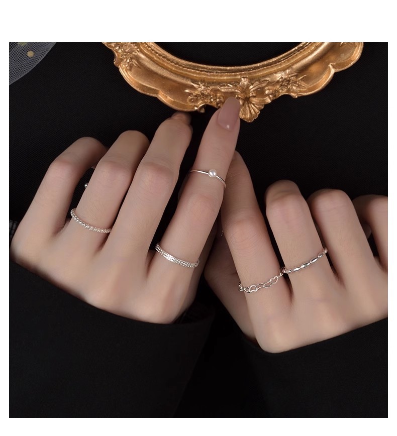 3g Weight Pearl Inlay Material Open Rings Classification Adjustable Ring Size 1 Piece Quantity Daily, Street Occasion 925 Sterling Silver Material Geometric Pattern Women's Gender Polishing, Inlay Design Simple Style Style 925 Sterling Silver Pearl Geometric Open Rings 11