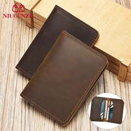 跨境热销款百搭简约疯马皮钱包合集真皮手工卡包卡套休闲复古皮夹