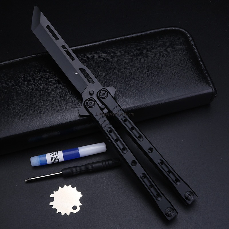 【锋五代】黑武士折叠蝴蝶刀CS甩手练习玩具刀全钢甩刀未开刃玄GO