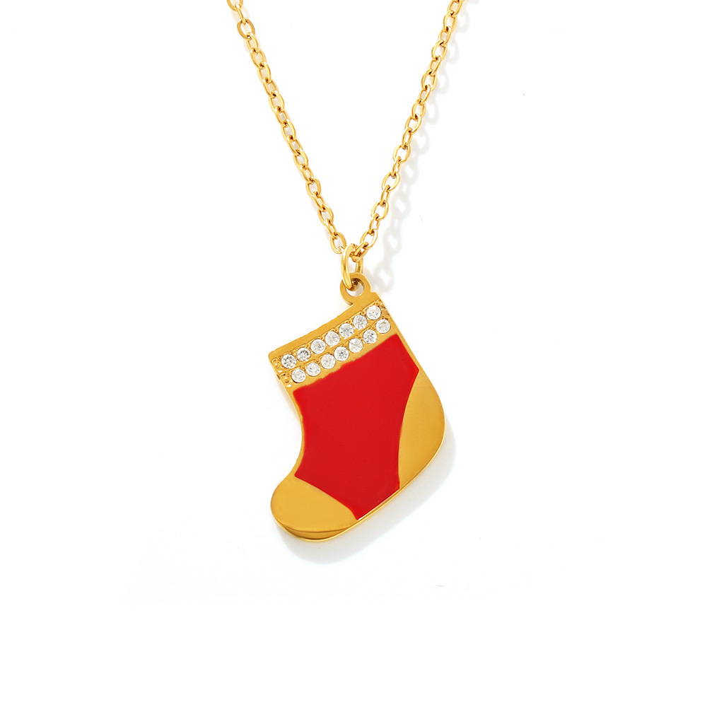 Collier pendentif en zircon, petit et mignon, en acier inoxydable, avec chaussettes rouges dégoulinantes d'huile, cadeau de Noël Square Sugar_voghion.com