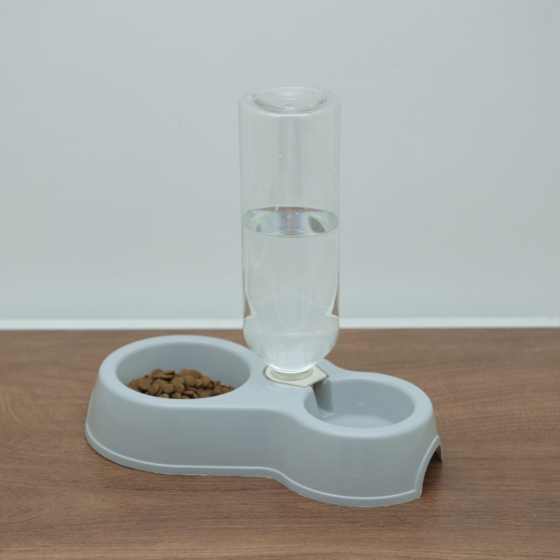 Tigela dupla automática para água potável (cinza) com garrafa