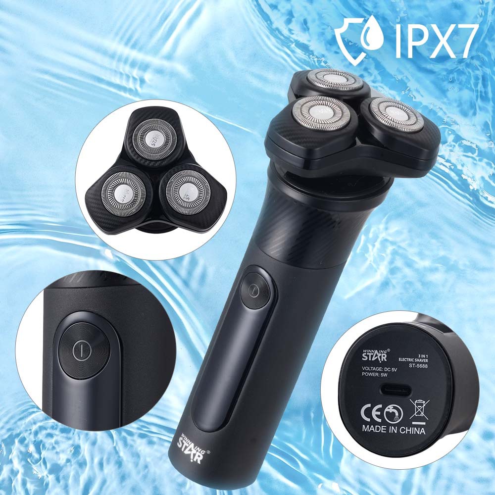 WinningStar Cross-border Type-C recargable para el hogar portátil 3 cabezales eléctrico tres en uno juego de afeitadora