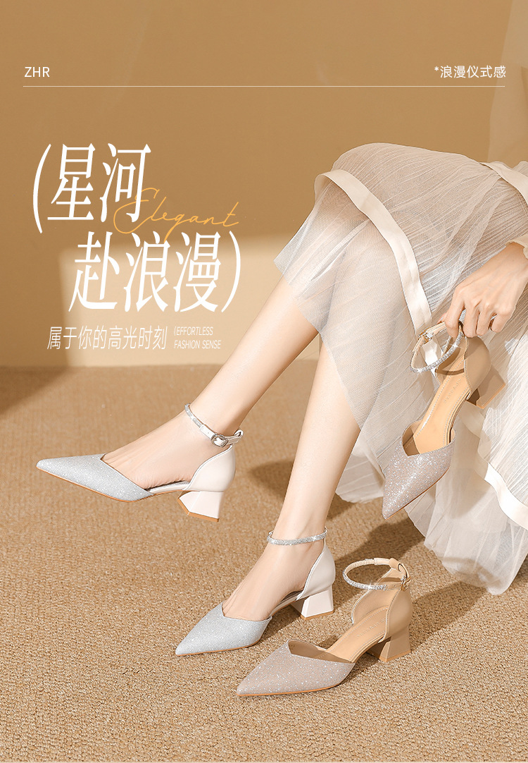 Sandal cao gót nữ mũi nhọn đính đá hở mũi kiểu Pháp — IE91 Hạnh chi tiết 3