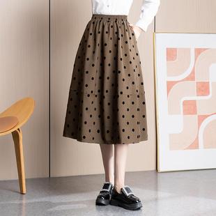 波點裙子半身裙秋冬高腰a字燈籠裙中長款大碼遮胯花苞蓬蓬半裙女