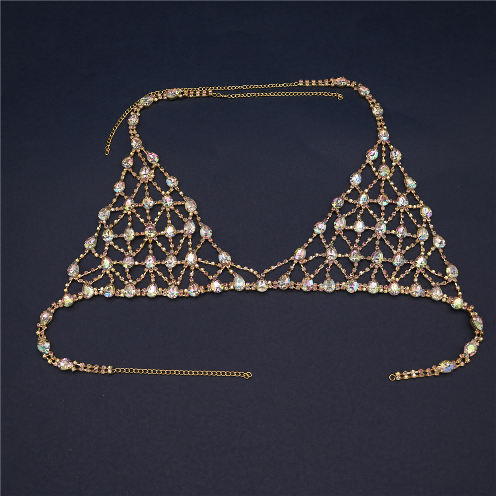 European and American exaggerated mesh ladies sexy rhinestone bra panties body chainpicture6