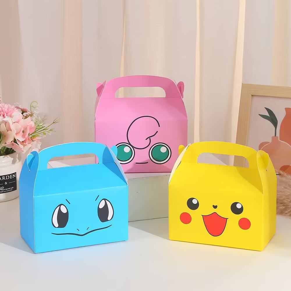 跨境热销宝可梦生日礼物盒派对礼物包装盒白卡纸手提马芬蛋糕纸盒