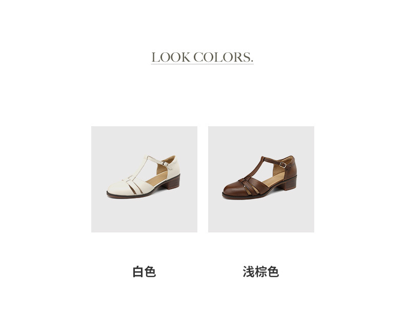 Sandal nữ quai ngang gót vuông mũi tròn bít kiểu dệt vintage — màu nâu chi tiết 5