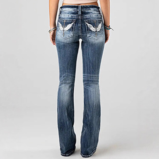 European and American Temu Amazon New Embroidered Women's High-Waisted Stretch Heavy-Duty Washed Denim Pants for Women