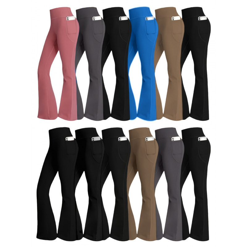 2025 New Cross-Border European and American Style 3-Piece Women's High-Waisted Flared Yoga Leggings, 4-Way Stretch