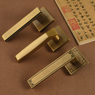 Simple New Chinese Style Double Door Pure Copper Indoor Wooden Door Lock Brass Silent Magnetic Room Door Handle All Copper