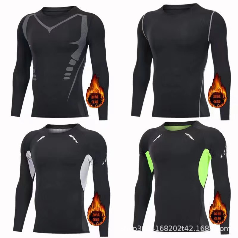 Fleece-lined fitness clothing for men, basketball training, morning run, quick-dry tight-fitting gym wear, high-elasticity running sports suit Fleece-lined fitness clothing for men, basketball training, morning run, quick-dry tight-fitting gym wear, high-elasticity running sports suit