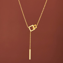 温鉴韩版方框相扣钛钢项链女流苏轻奢锁骨链小清新可爱学生直播饰