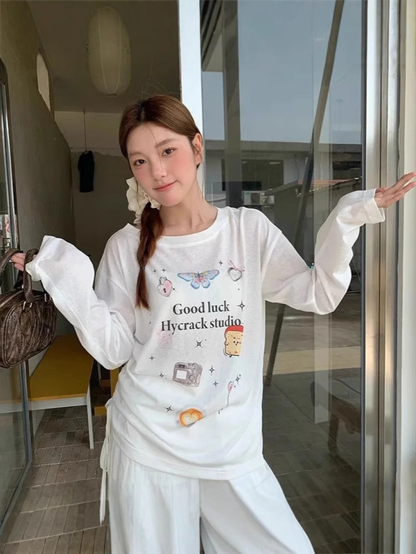 Hycrack有趣图案印花凉感天丝薄款夏季防晒罩衫韩系女上衣微透t恤|undefined