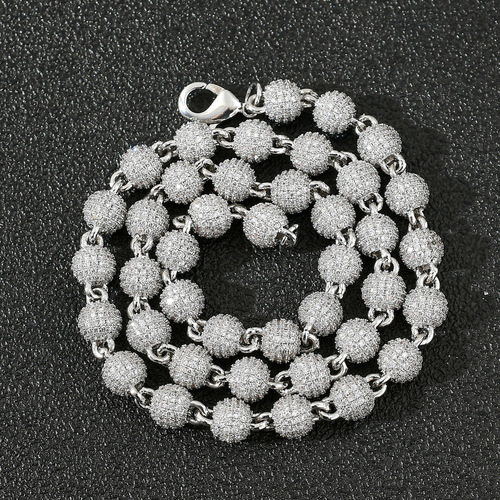 Eurasian Cross-border Accessory 8mm Round Bead Necklace Choker Collar Necklace Full CZ Men Women's Personality Hip Necklace