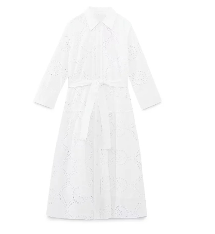 350g Weight Midi Dress Dress Length Type Wholesale Women's Elegant Flower Holiday Daily Turndown Nine Points Sleeve White Dress