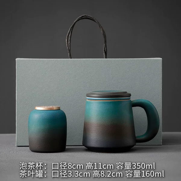 Big ear tea cup (kiln turned blue) + tea can gift box
