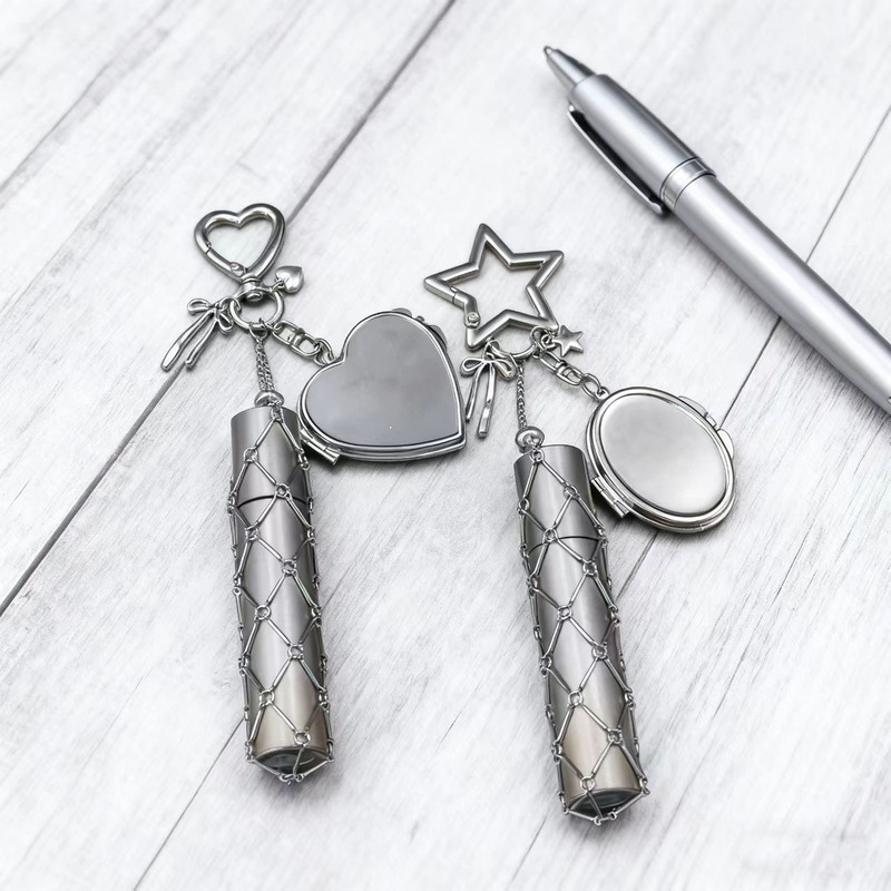 Metal Stainless Steel Mesh Lipstick Holder DIY Bag Pendant Ins Popular Silver Heart Star Chain Pendant
