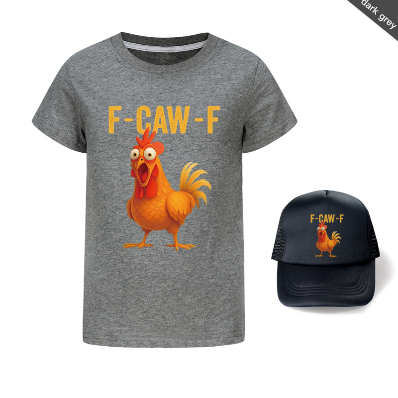 F-Caw-F Funny Chicken 儿童童装短袖T恤+帽子5057|undefined