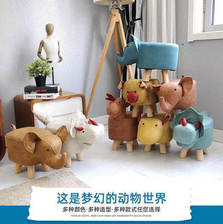 大象凳子科技布动物凳实木换鞋凳家用小凳子创意客厅卡通凳