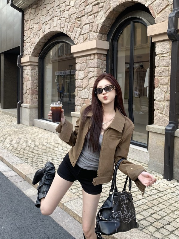 2025新款女装复古韩版短款长袖显瘦皮衣短外套秋季外搭气质上衣潮|undefined