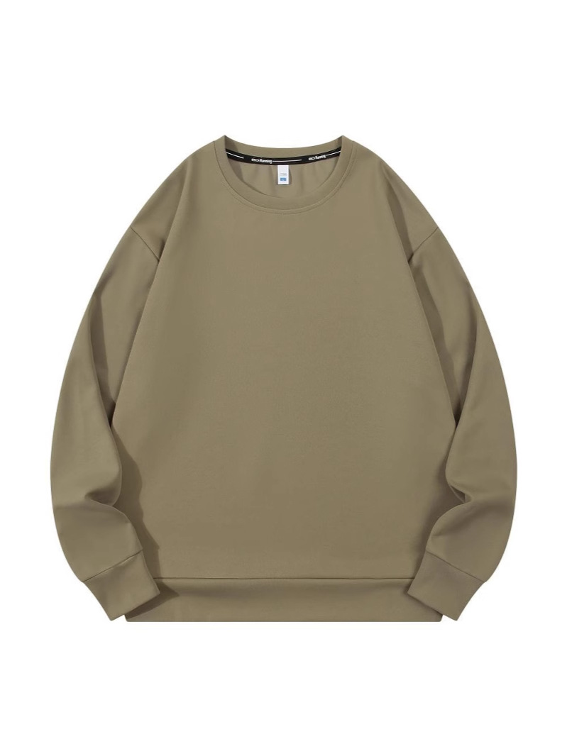 Suéter de tela saludable de cuello redondo liso de doble cara de 300g logotipo impreso personalizado marca de moda casual suelta camisa publicitaria de hombros caídos