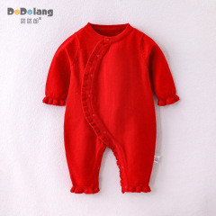 秋冬款寶寶連體衣 休閒純色針織毛衣 細針棉紗哈衣萌寶爬服連身衣