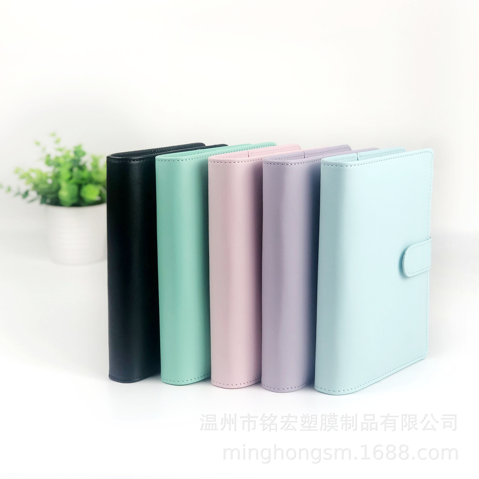 现货直供A6活页夹拉链袋马卡龙笔记本皮革PU活页本现金预算手账本
