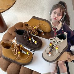儿童马丁靴2025春秋新款复古袋鼠鞋女童皮靴软底单靴男童靴中大童