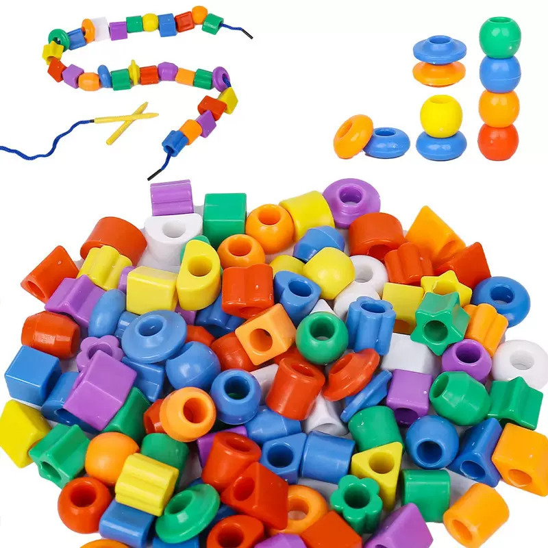 跨境七彩串珠穿线DIY玩具男孩女孩儿童益智玩具启蒙专注训练绕珠