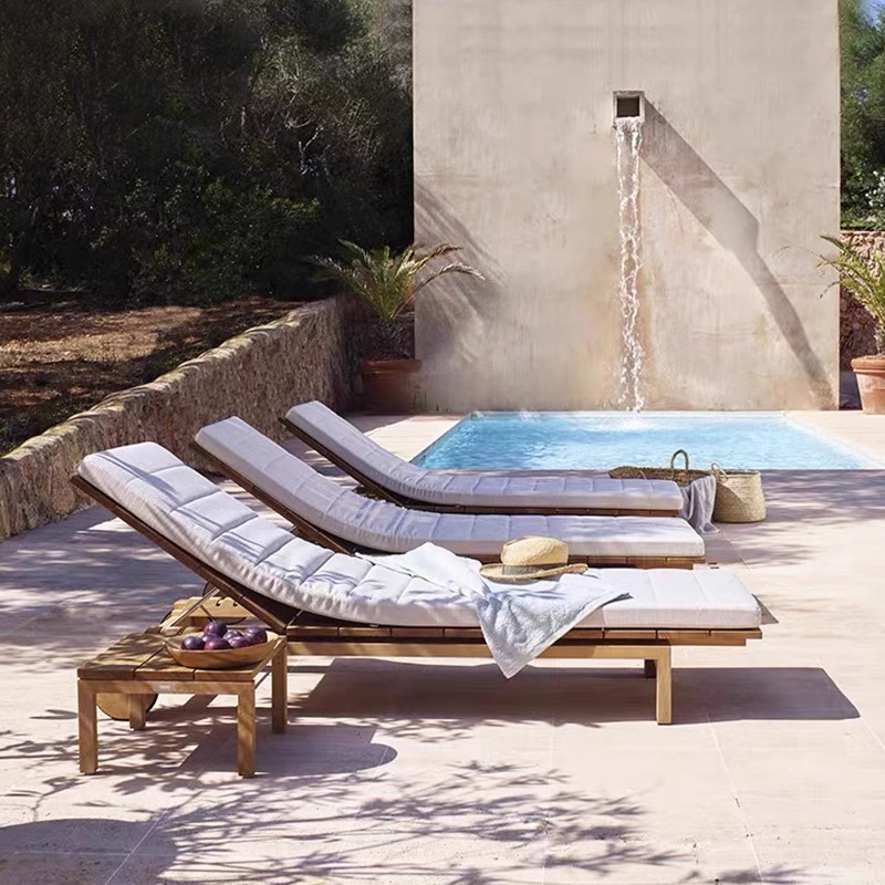 Tumbonas al aire libre, patio de villa, teca al aire libre, piscina impermeable, cama de cama, hotel al aire libre, casa de familia, silla de playa de madera maciza
