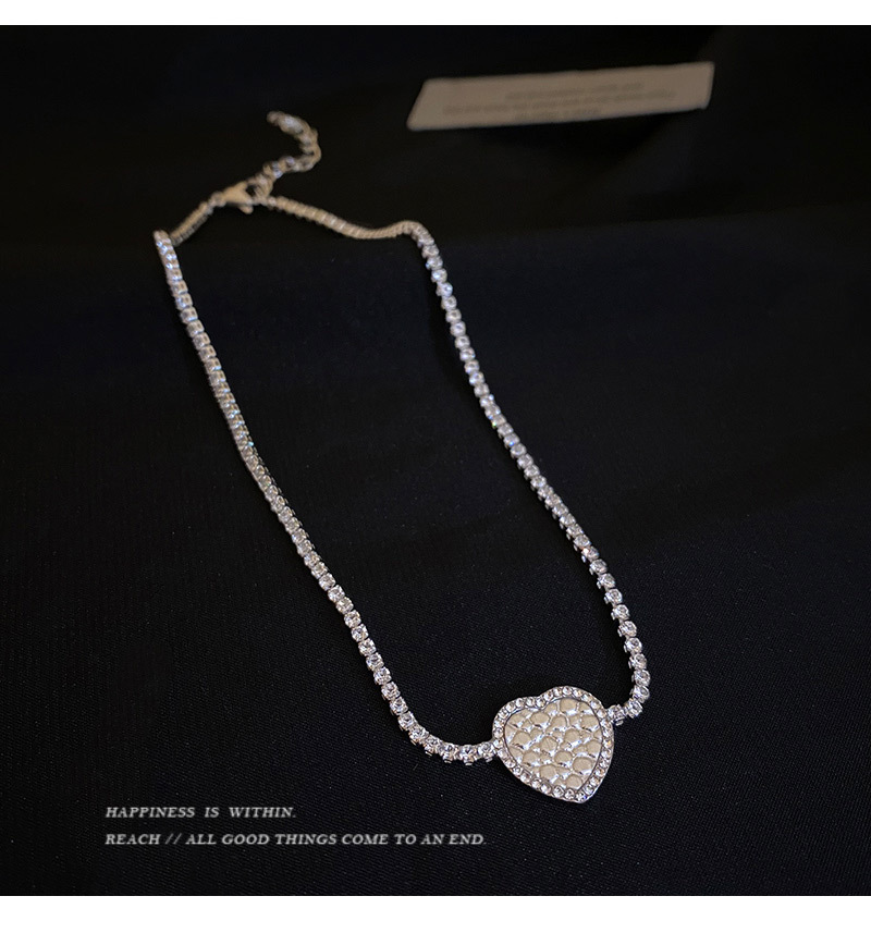 Fashion Heart Shape Titanium Steel Copper Plating Zircon Necklace 1 Piece