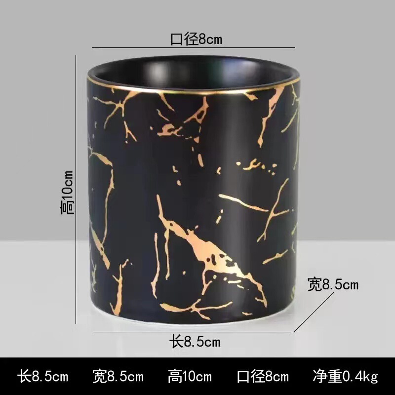 北欧大理石紋筆筒創意陶磁器筆筒化粧ブラシ筒収納筒約オフィス置物ロゴ|undefined
