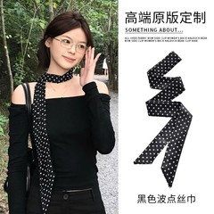 フランスのレトロな黒い波点のシルクタオルの女性2025の新型の高級感はリボンを重ねて髪を縛ります。