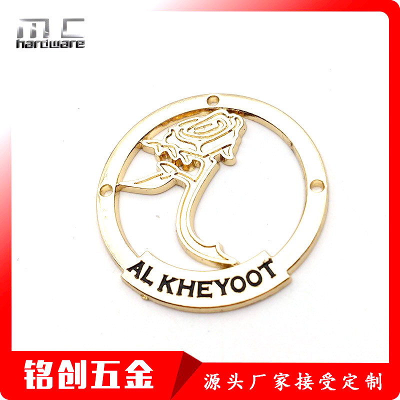圆形合金镂空玫瑰时尚箱包服饰铭牌 DIY外贸创意工艺品铭牌