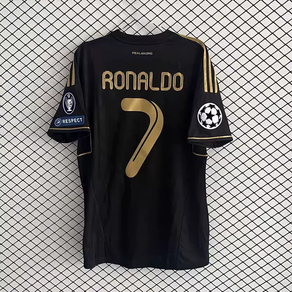 1112 Season Classic Champions League Retro Real Madrid Jersey Black Gold Edge No. 7 Ronaldo Kaka Short-Sleeved Football Uniform