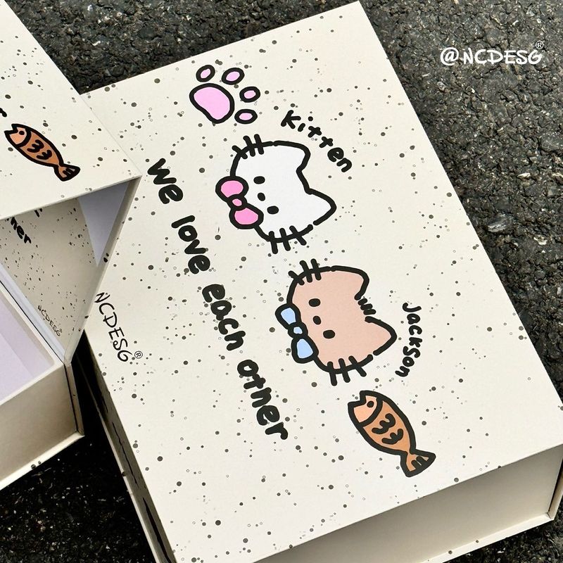 可爱小猫ins生日礼物包装盒磁吸盒精美空纸盒长方形礼品盒子|undefined