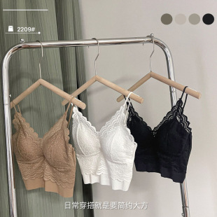 Foreign trade summer lace suspenders beautiful back ice silk bottoming vest seamless one-piece cup inside and outside wear without steel ring wrapped chest