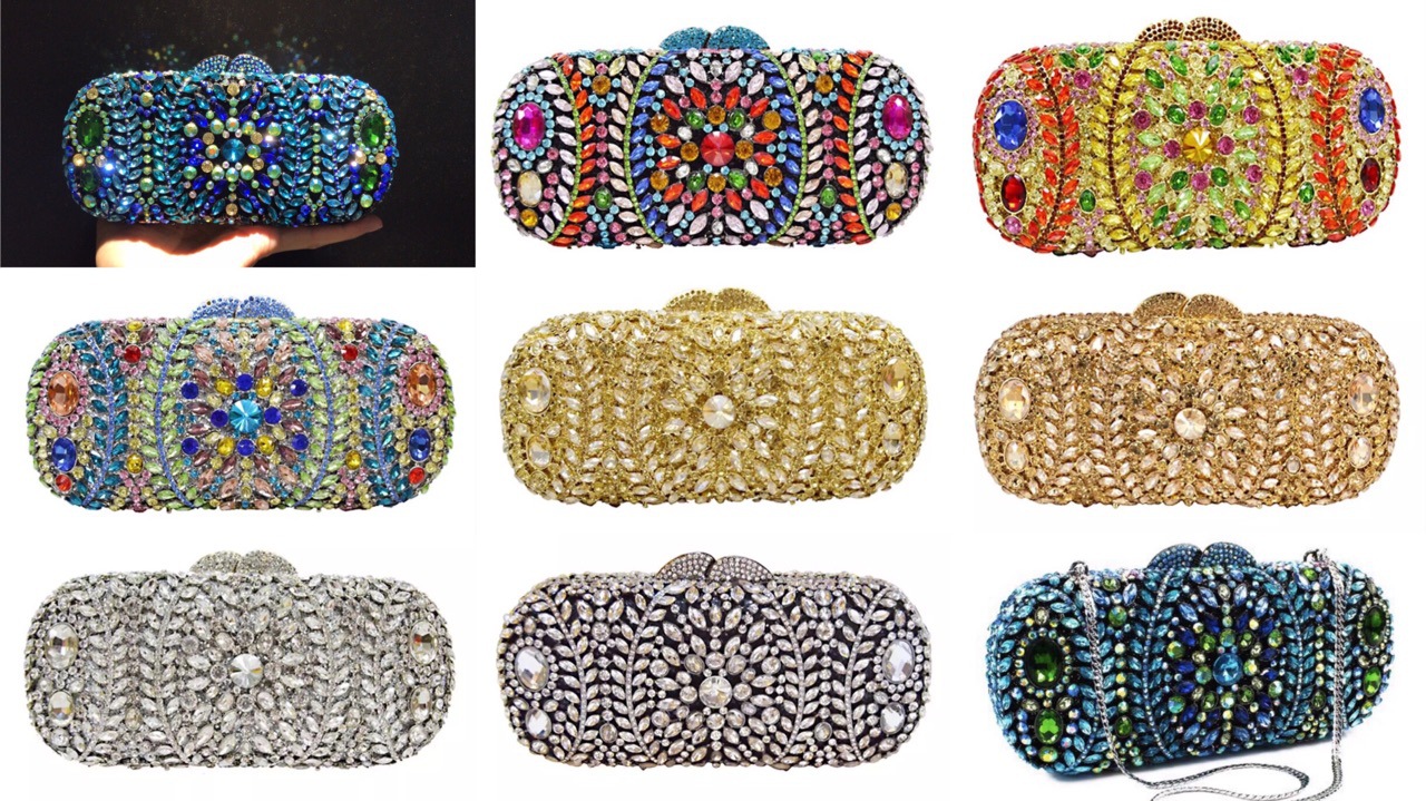 Túi clutch dạ hội nữ đính kim cương sang trọng — Màu Sâm panh chi tiết 3