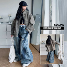 女童秋季外套2025儿童潮酷慵懒风休闲立领拉链开衫大童中长款风衣