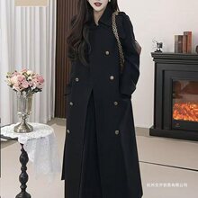 黑色羽绒服内胆毛呢外套女中长款2025冬季新款时尚双排扣呢子大衣